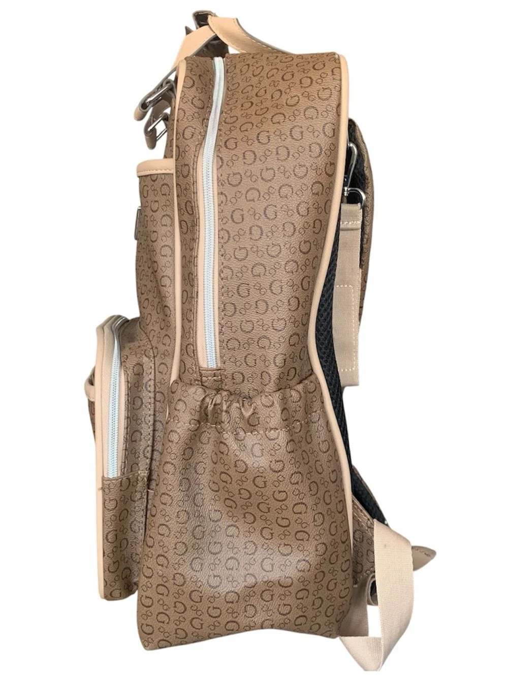 Guess Mocha Brown Lottie Monogram Print Travel Diaper Bag Backpack